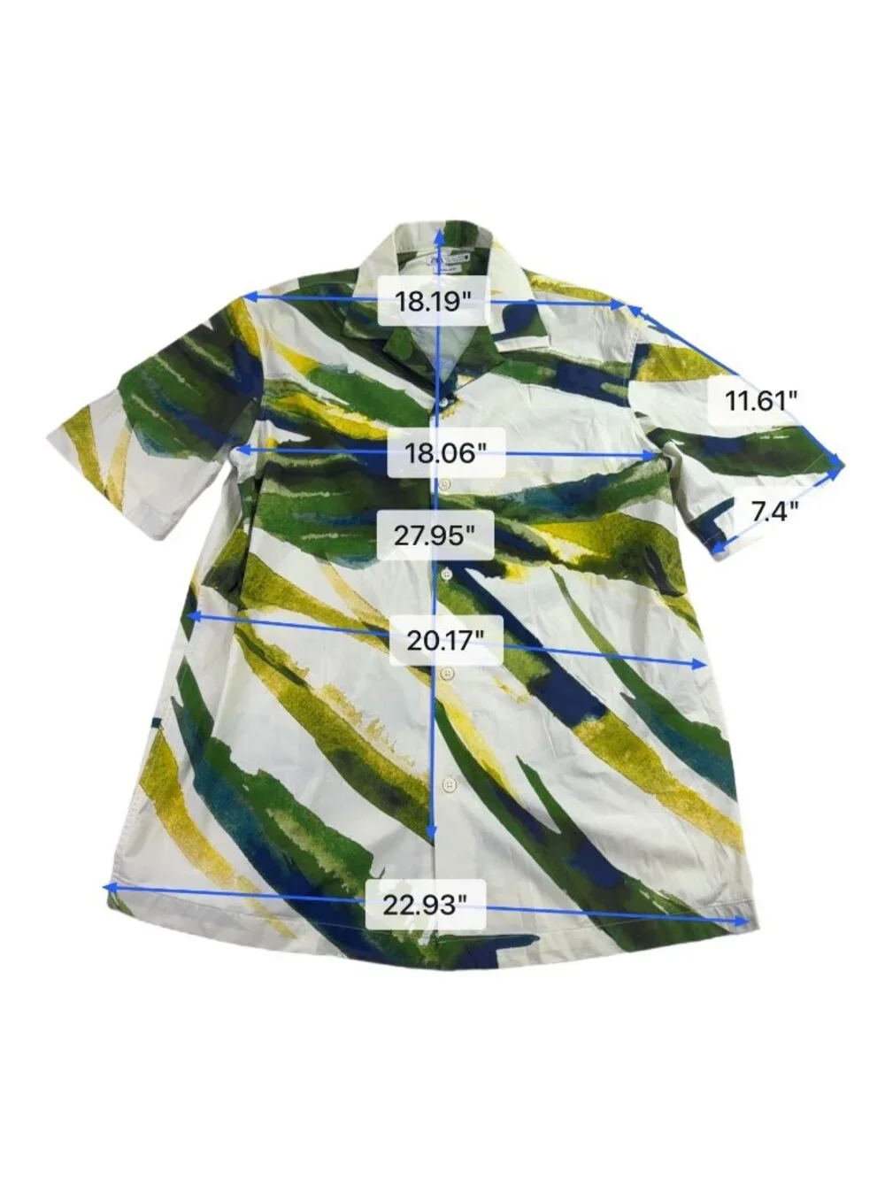 Zara Mens Green/Yellow Printed Button-Down Short-Sleeve Shirt Size L